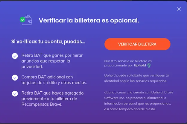 Brave - Verificar billetera