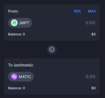 JMPT a MATIC en Quickswap