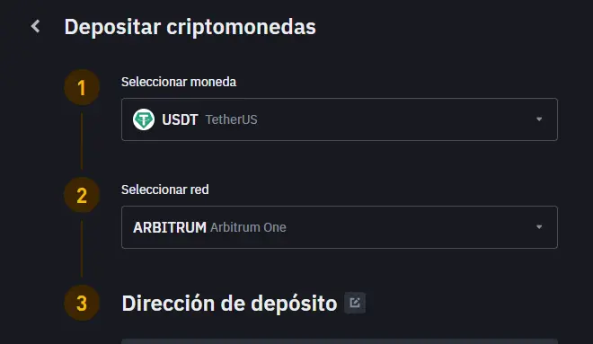 como obtener mi dirección de Arbitrum One en Binance