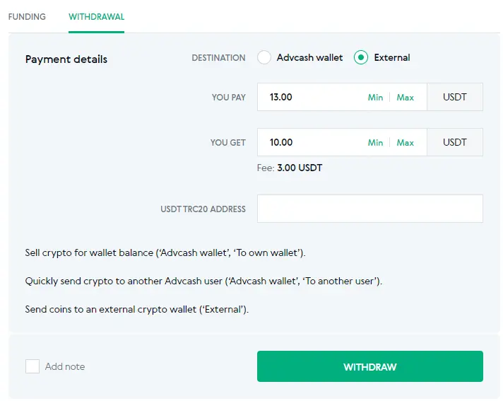 Transferencias desde Advcash a Binance mediante TRX (Comisión moderada)