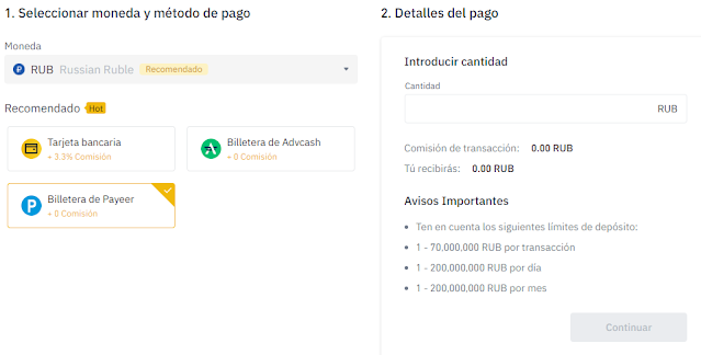 Depositos de Payeer en Binance