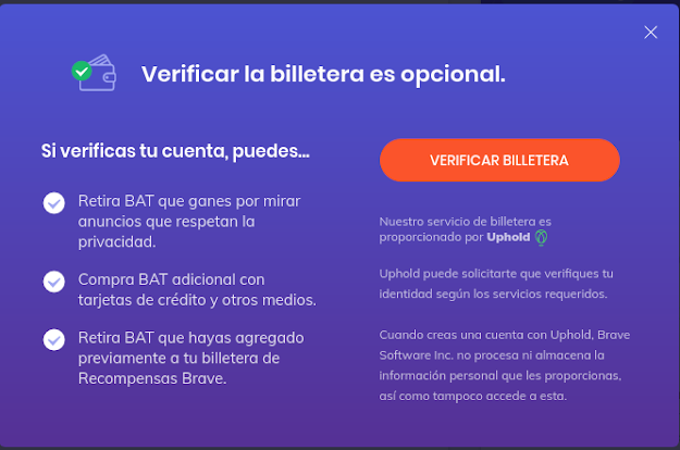 Brave - Verificar billetera