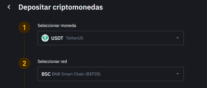 Depositar USDT en Binance