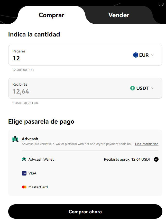 Minimo de depósito Advcash a OKX