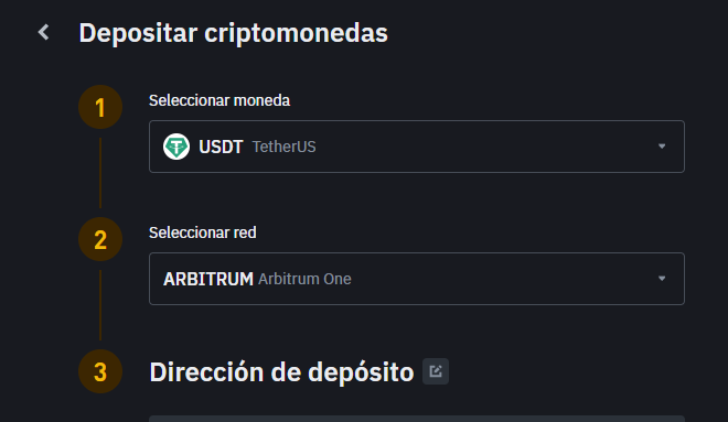 como obtener mi dirección de Arbitrum One en Binance