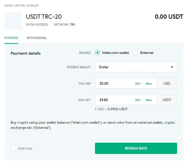 Volet.com cambiar de USD a USDT